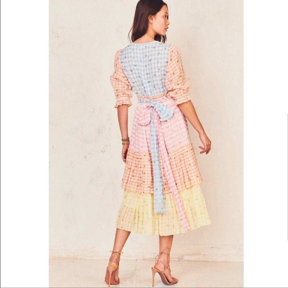 Love Shack Fancy Romantic Cottage Core Plaid Midi Puff Sleeve Ruffle Dress 8 - Picture 11 of 13